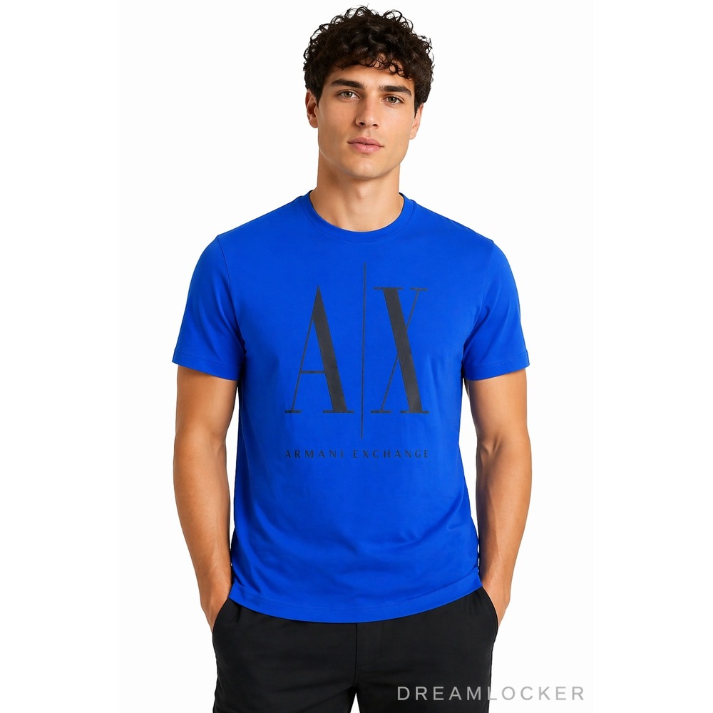 Armani Exchange Mens AX Logo Graphic T-Shirt Royal Blue Short Sleeve‎ Small